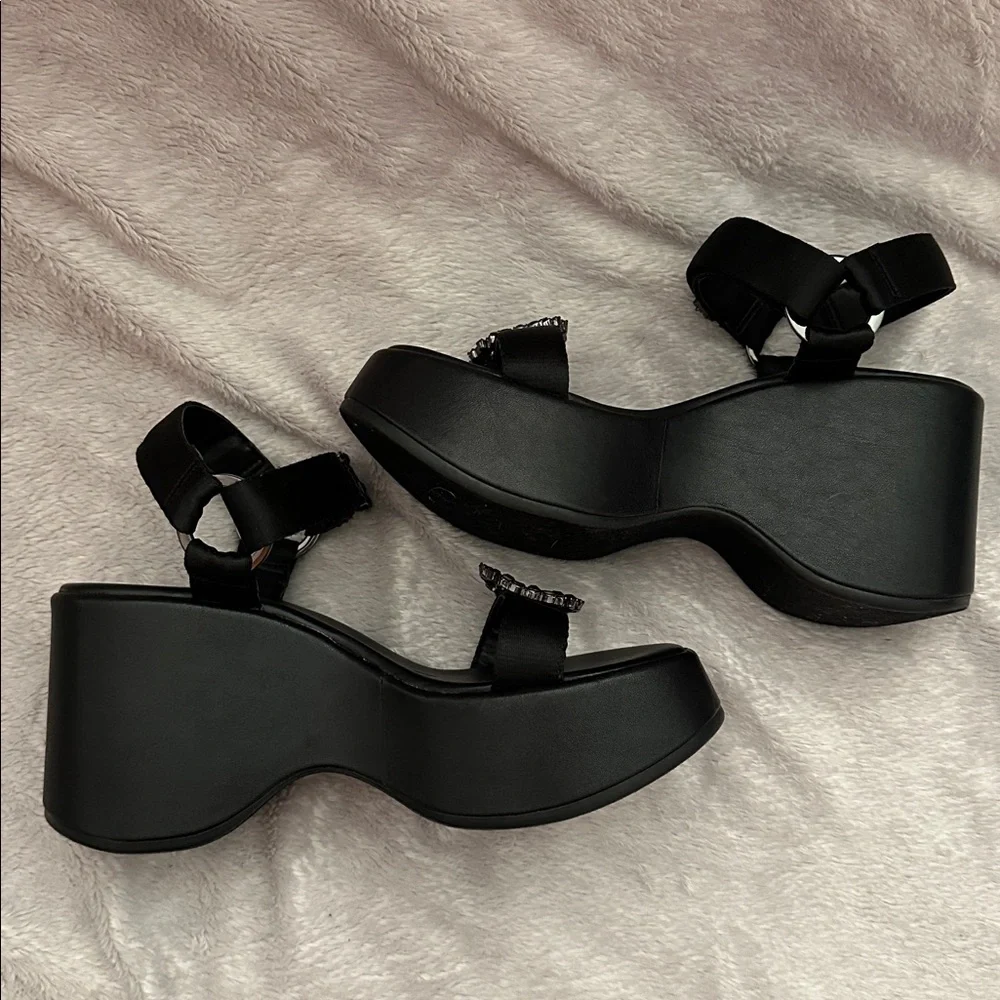 NWT Karl Lagerfeld Kiana Platform Wedge Sandal - Black - Women's Size 7.5 - Picture 6 of 12